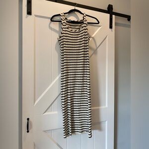 Elegant Black and White Striped Midi Dress